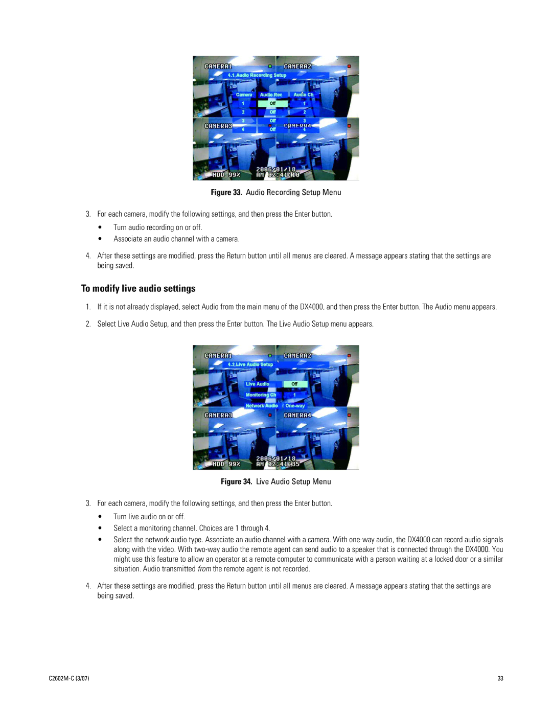 Pelco dx4000 manual To modify live audio settings 