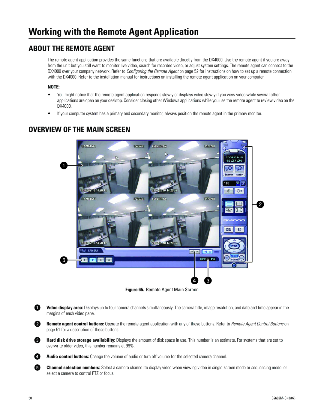 Pelco dx4000 manual Working with the Remote Agent Application, About the Remote Agent, Overview of the Main Screen 