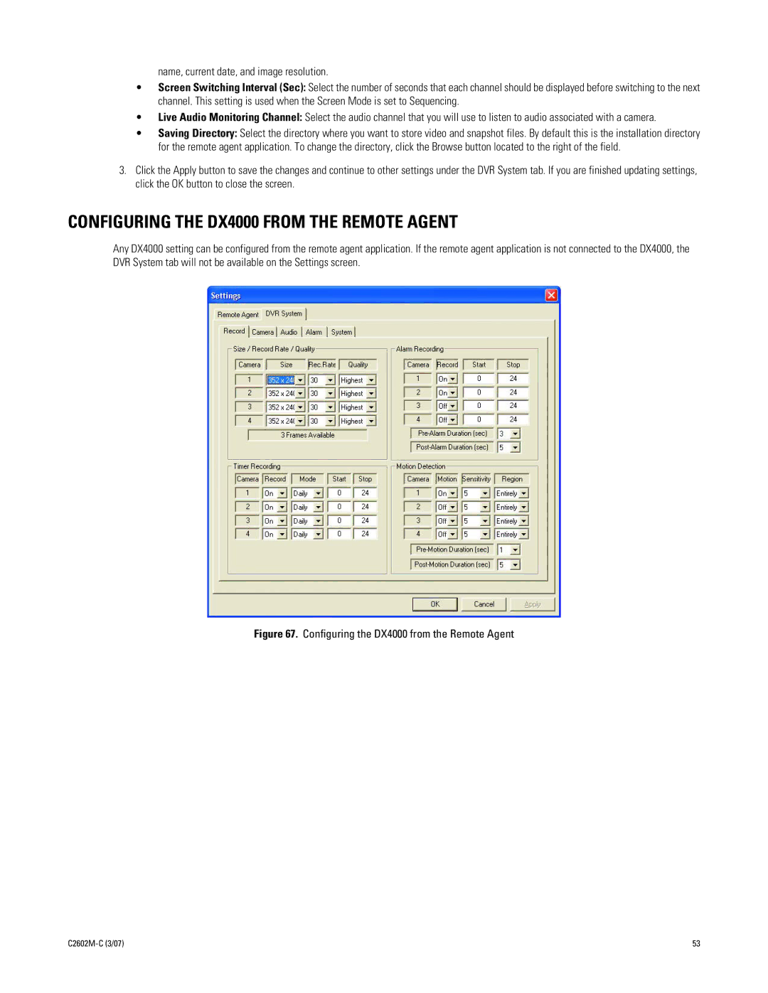 Pelco dx4000 manual Configuring the DX4000 from the Remote Agent 