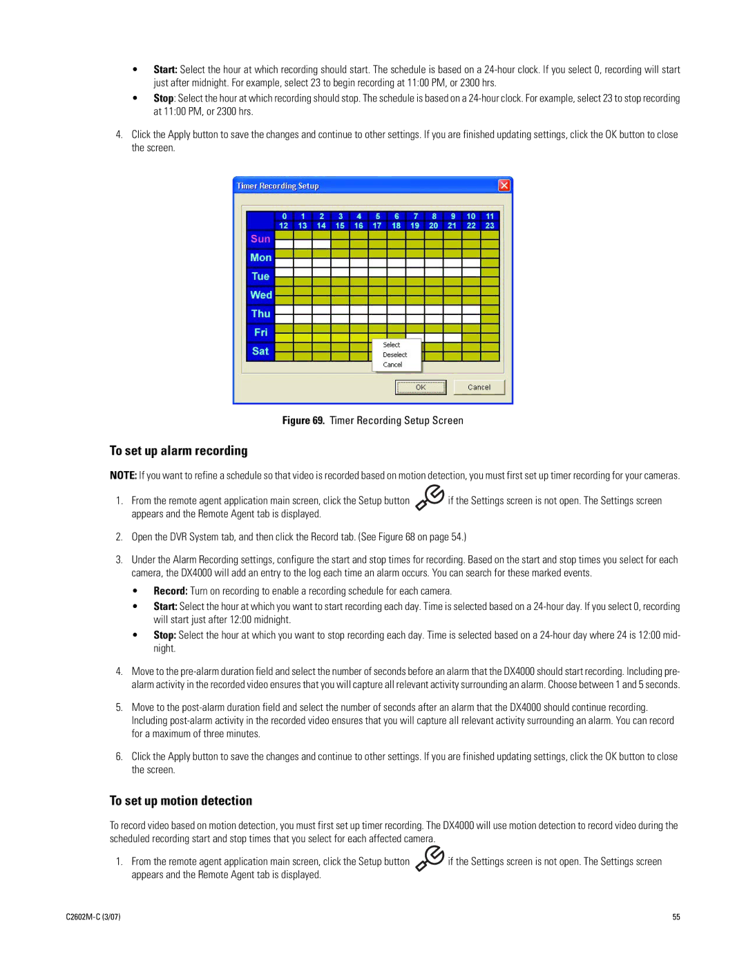 Pelco dx4000 manual To set up alarm recording, To set up motion detection, Appears and the Remote Agent tab is displayed 