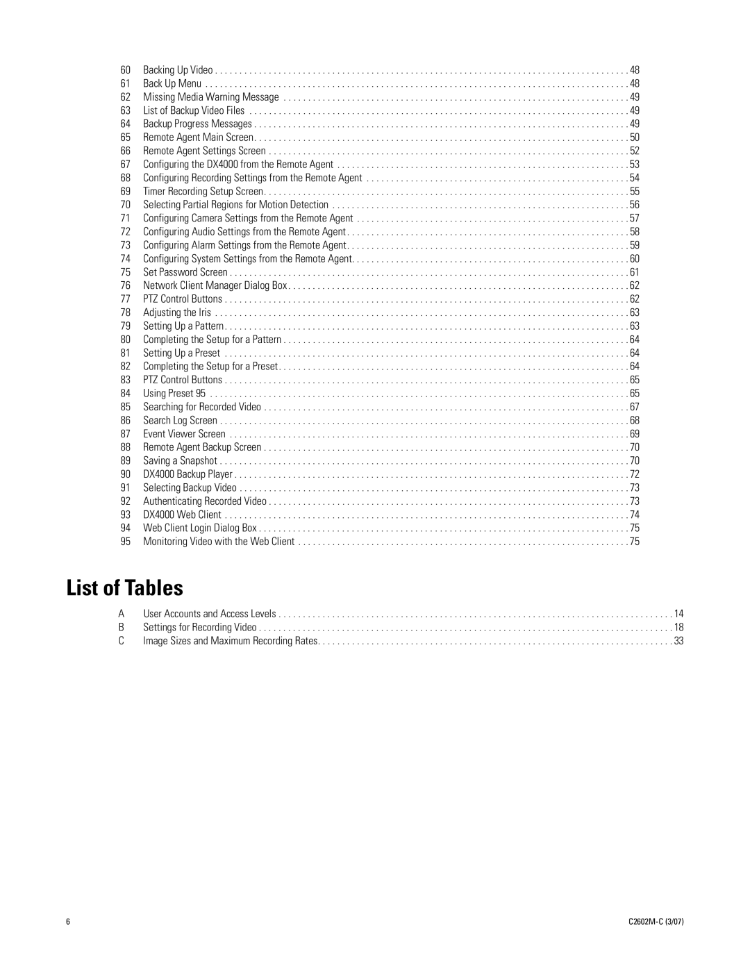 Pelco dx4000 manual List of Tables 