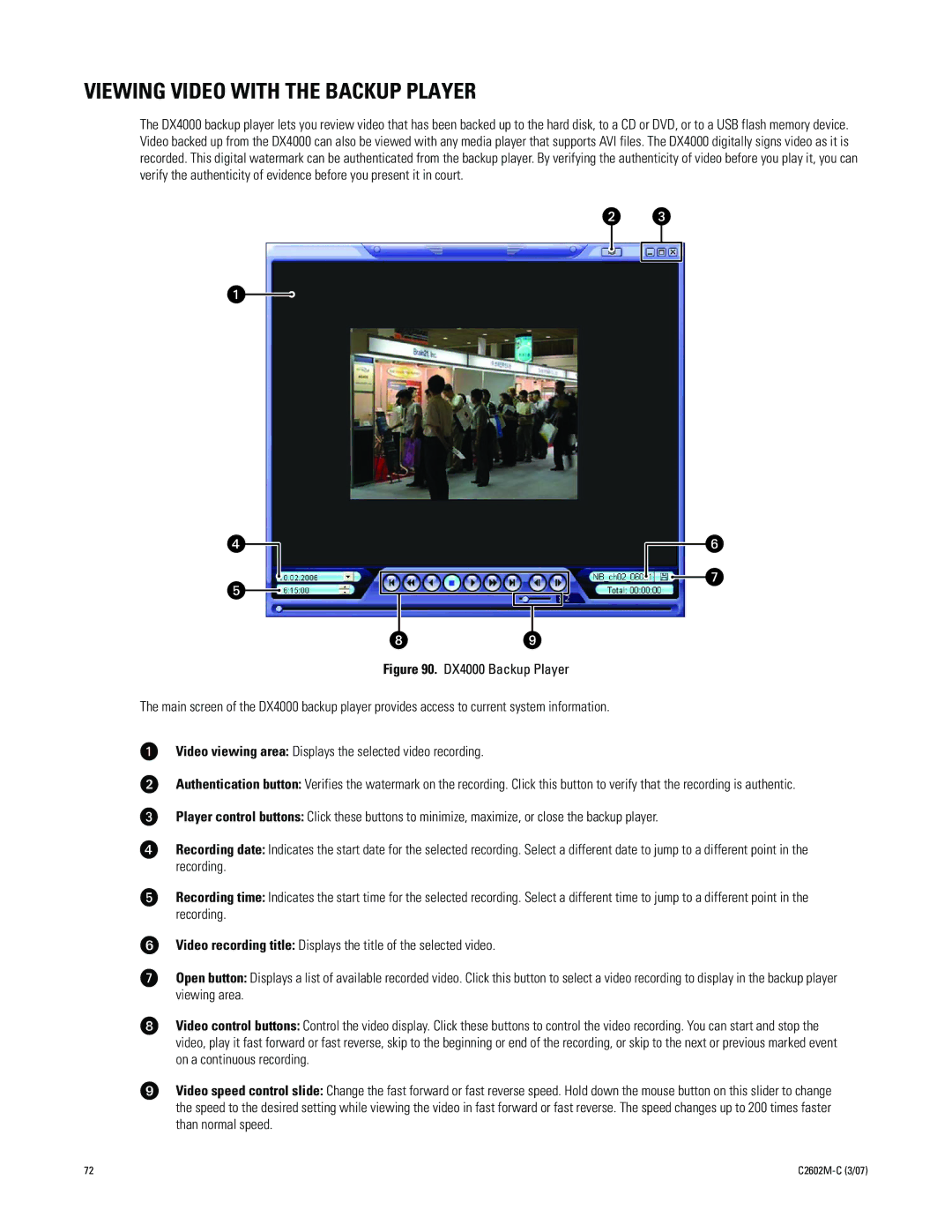 Pelco dx4000 manual Viewing Video with the Backup Player 
