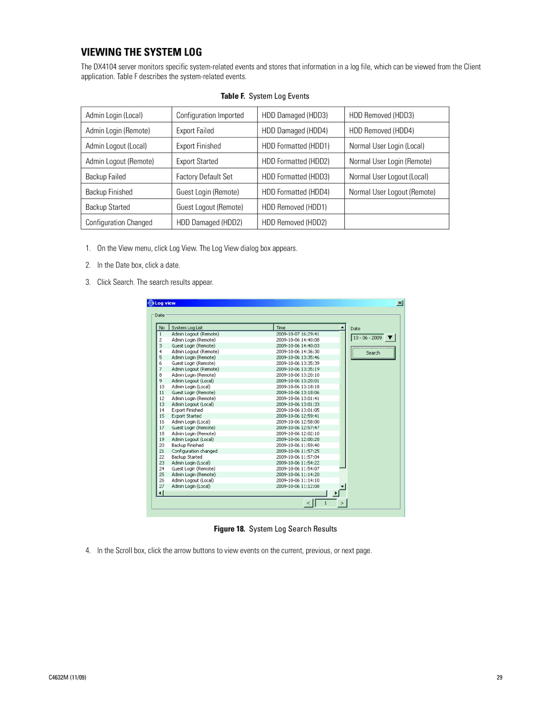 Pelco DX4104 Series manual Viewing the System LOG, Backup Started 