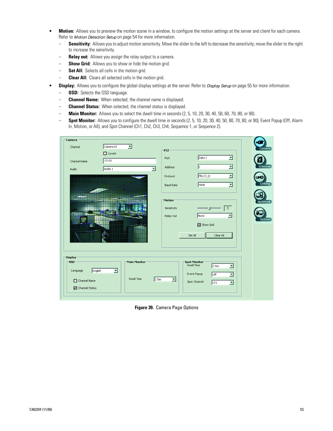 Pelco DX4104 Series manual Camera Page Options 