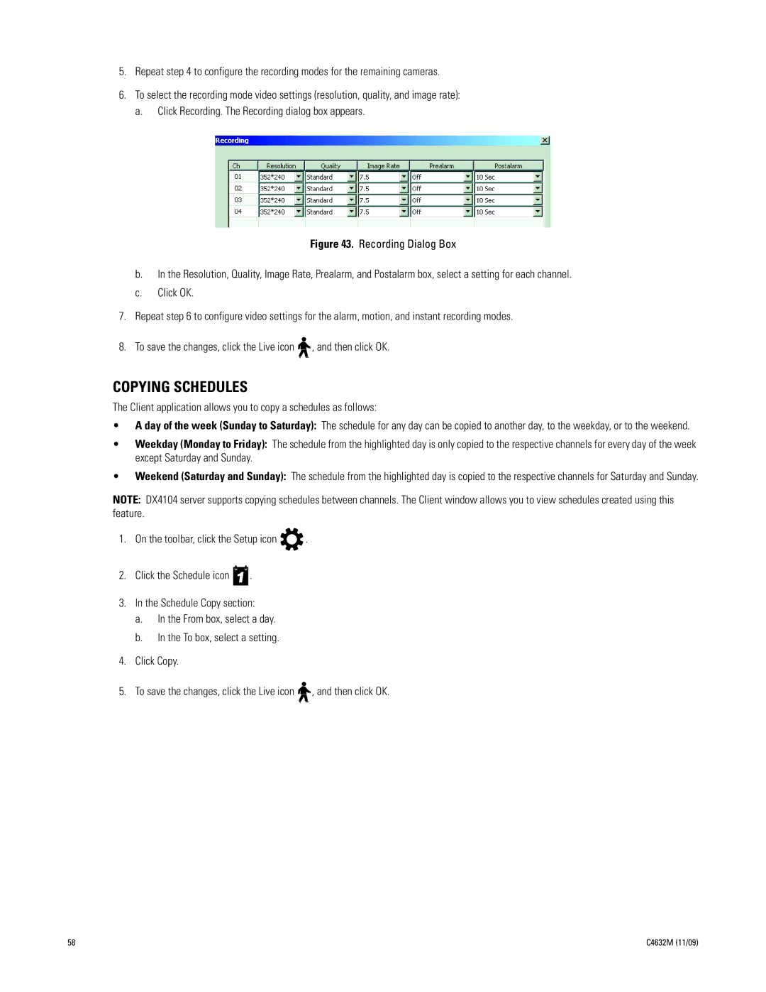 Pelco DX4104 Series manual Copying Schedules 