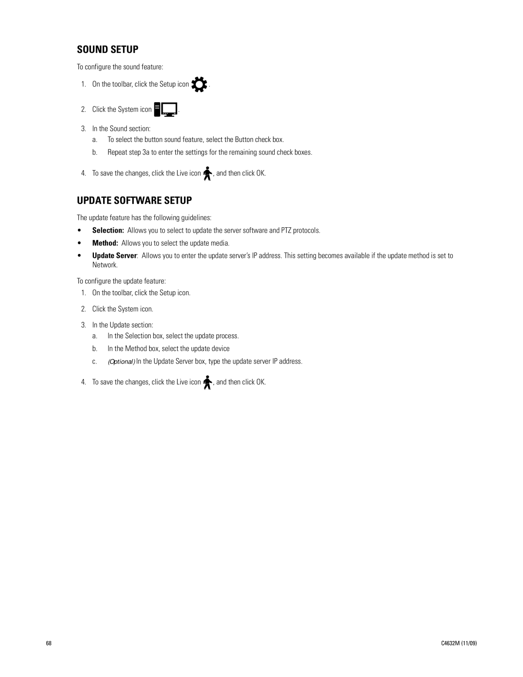 Pelco DX4104 Series manual Sound Setup, Update Software Setup 