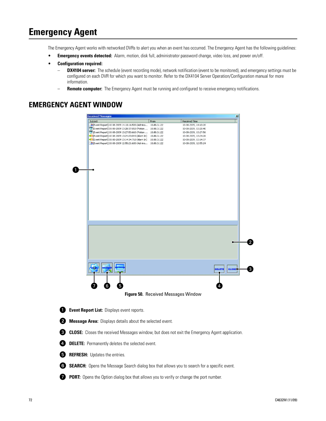 Pelco DX4104 Series manual Emergency Agent Window, Configuration required 