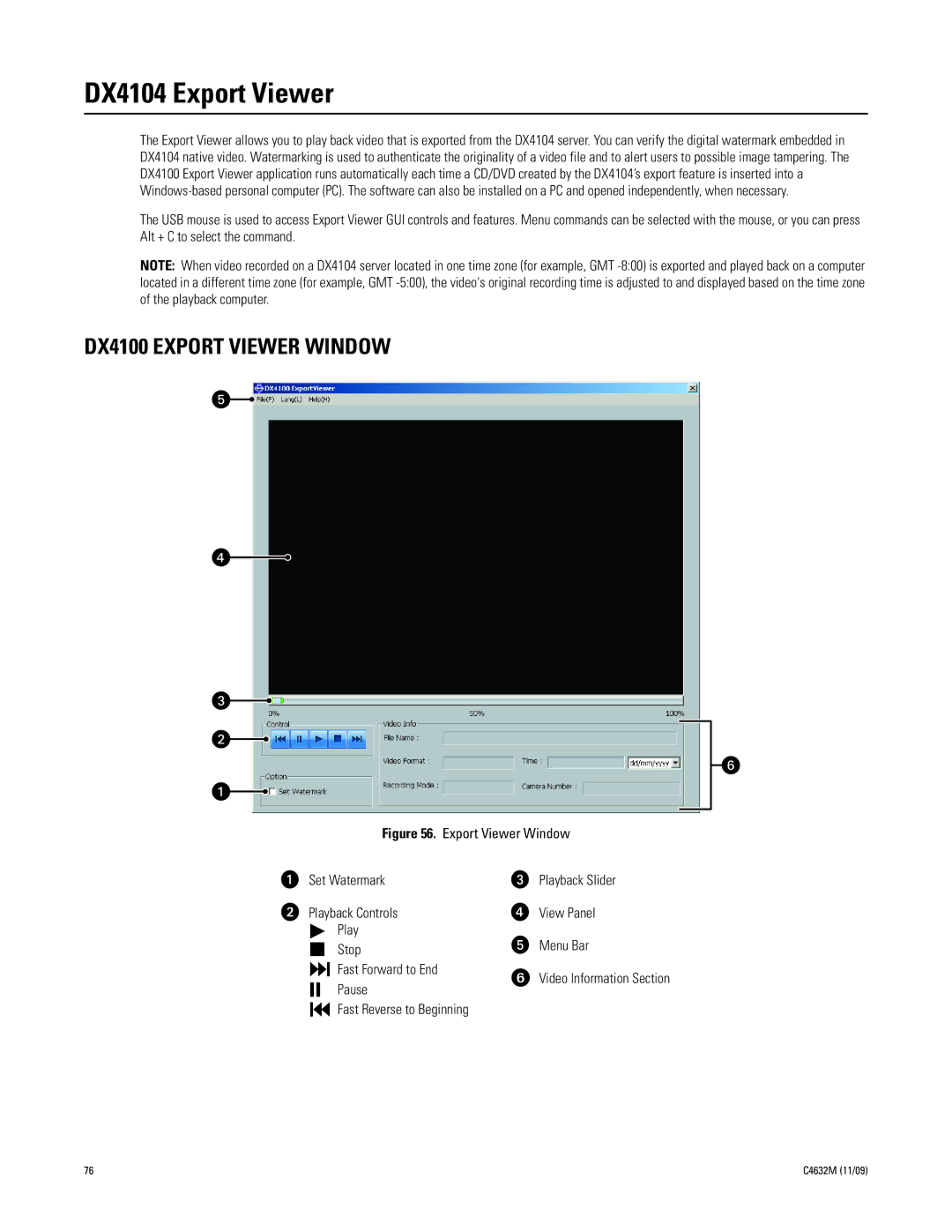 Pelco DX4104 Series manual DX4104 Export Viewer, DX4100 Export Viewer Window 