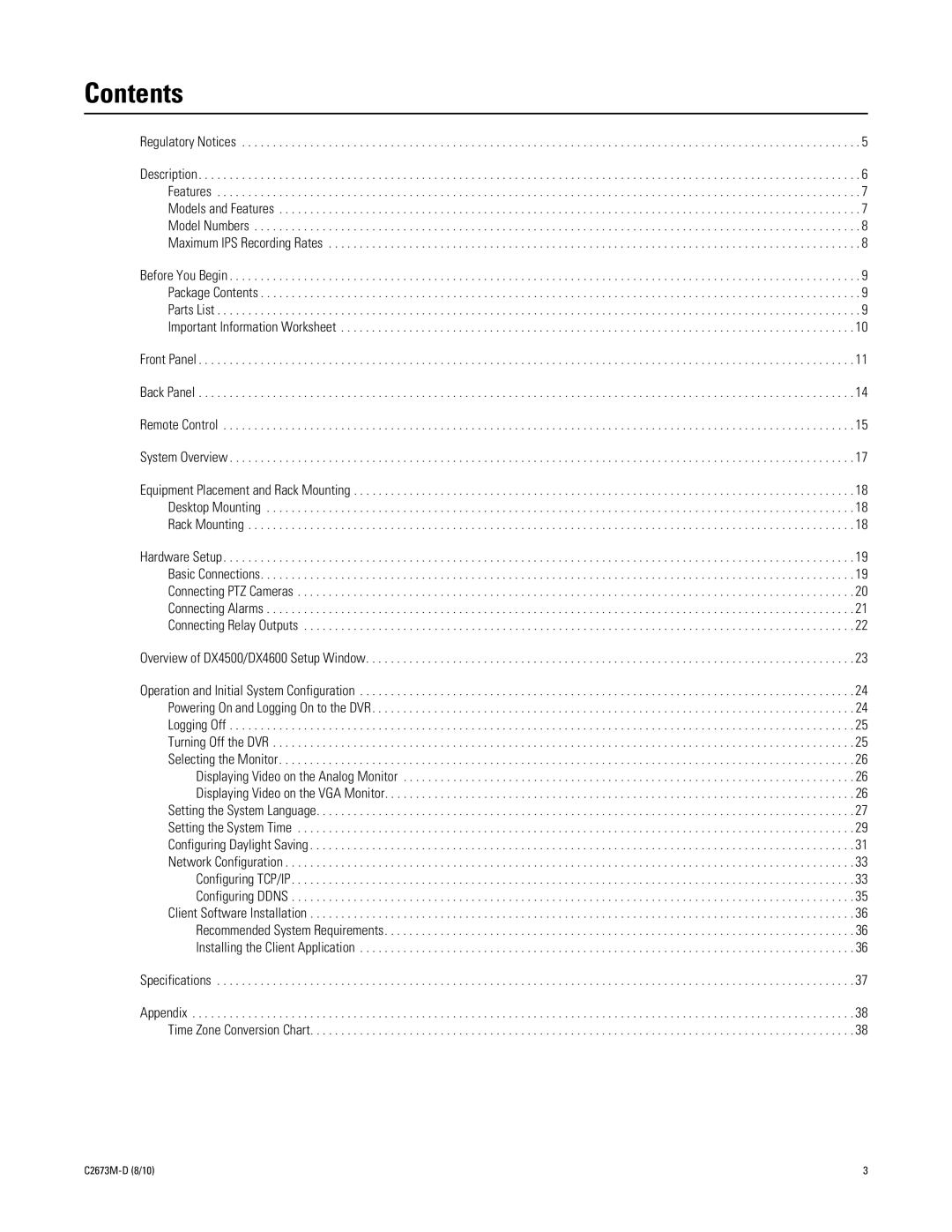 Pelco DX4500, DX4600 manual Contents 