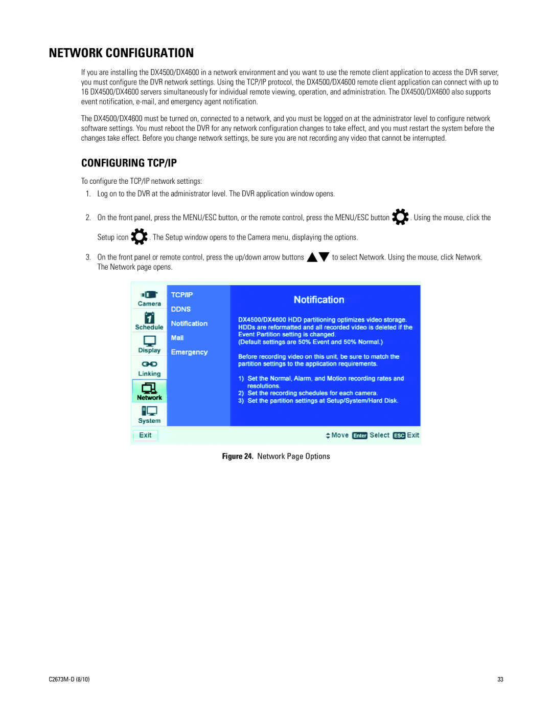 Pelco DX4500, DX4600 manual Network Configuration, Network Page Options 