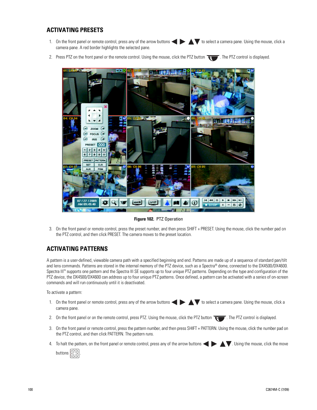 Pelco DX4600 manual Activating Presets, Activating Patterns, Buttons 