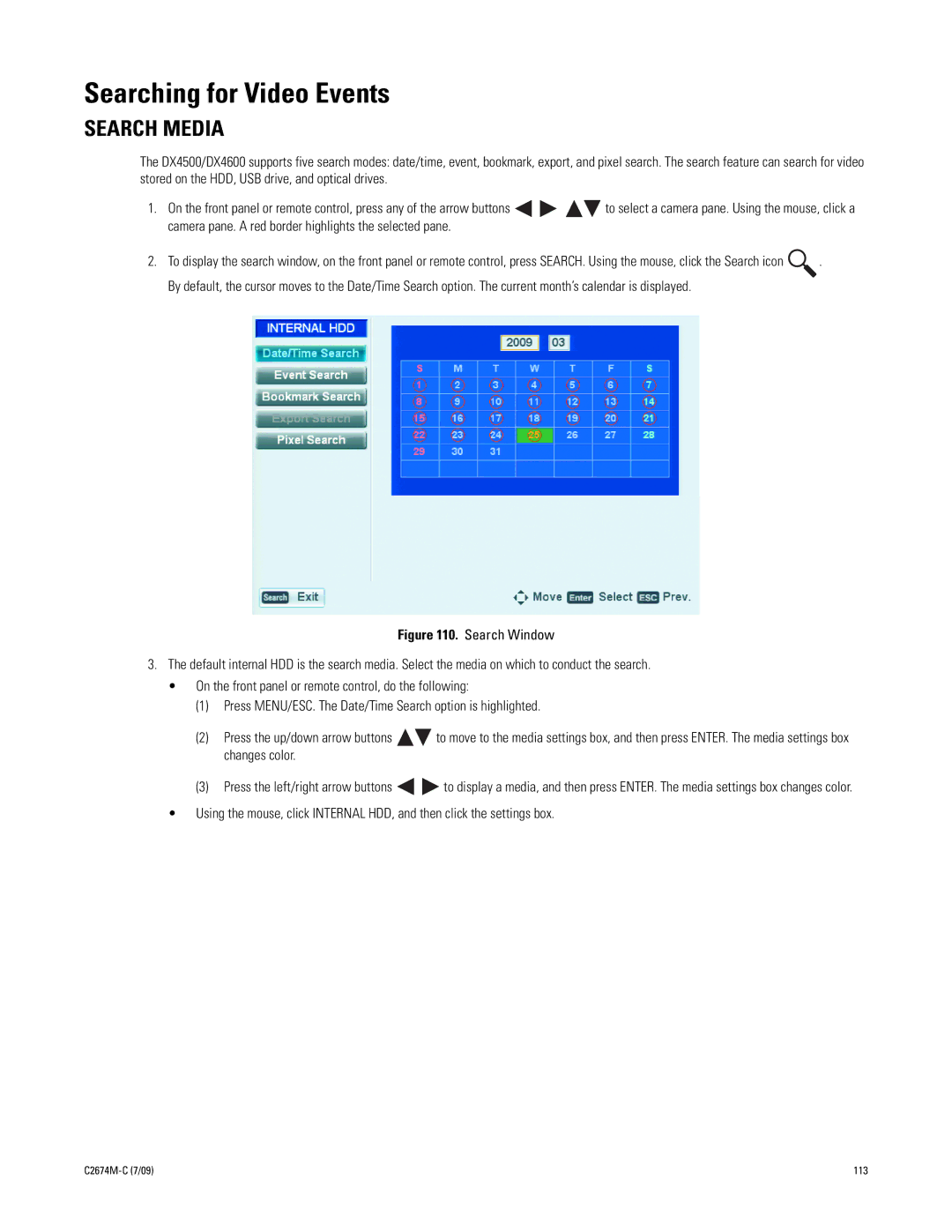Pelco DX4600 manual Searching for Video Events, Search Media 