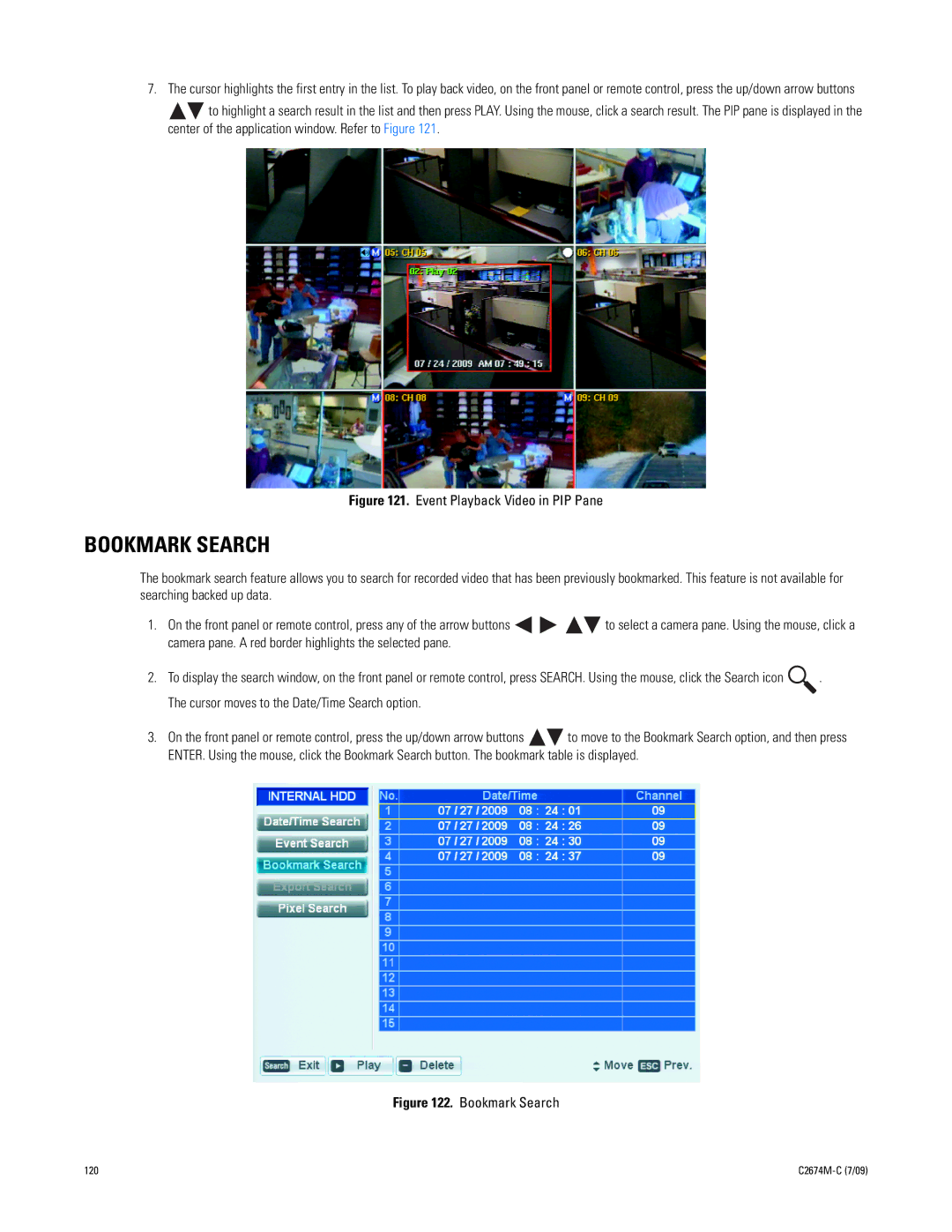 Pelco DX4600 manual Bookmark Search, Event Playback Video in PIP Pane 