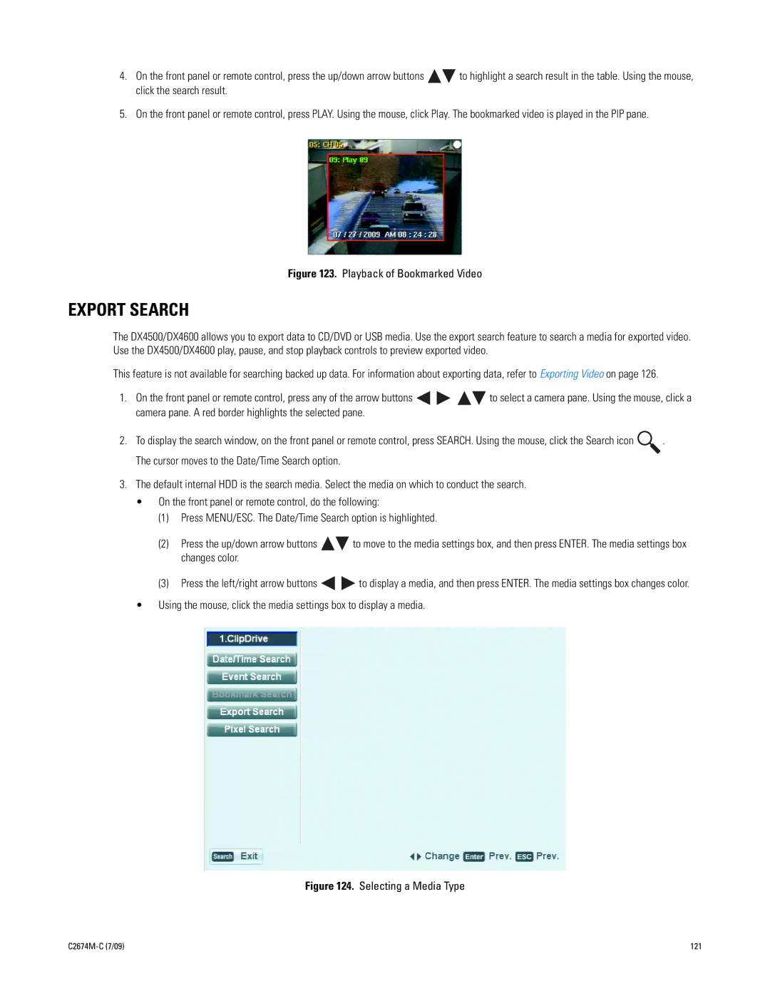 Pelco DX4600 manual Export Search, Playback of Bookmarked Video 