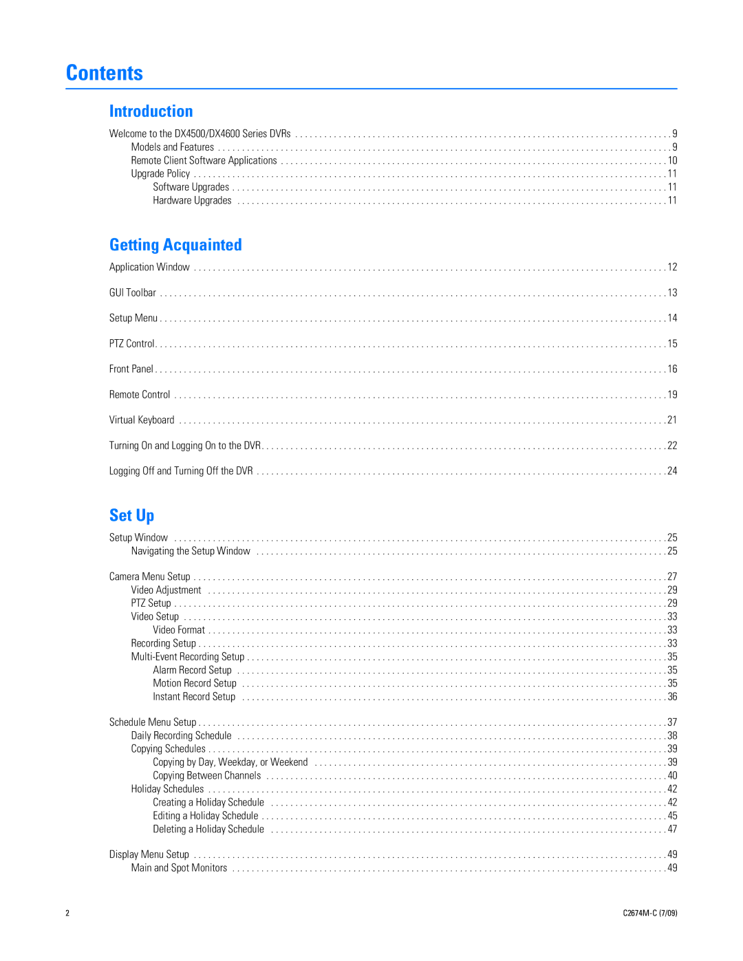 Pelco DX4600 manual Contents 