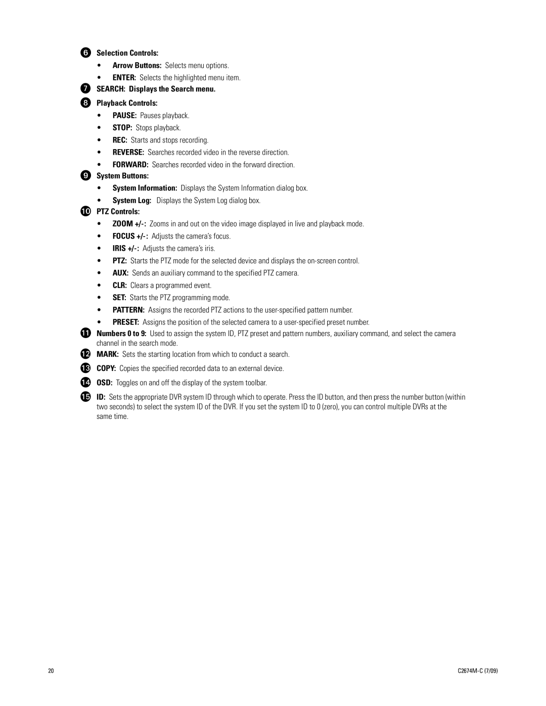 Pelco DX4600 manual Selection Controls, Arrow Buttons Selects menu options, PTZ Controls 