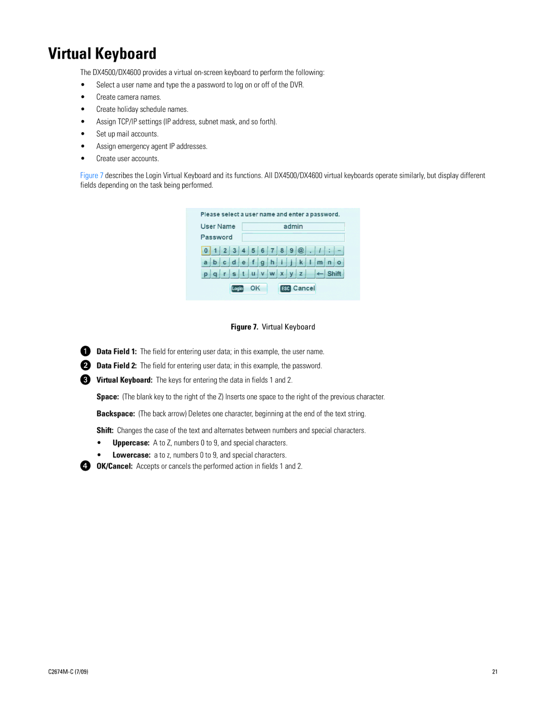 Pelco DX4600 manual Virtual Keyboard 