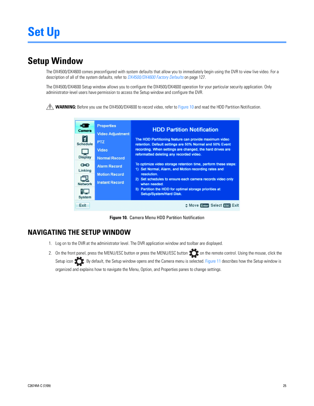 Pelco DX4600 manual Navigating the Setup Window 