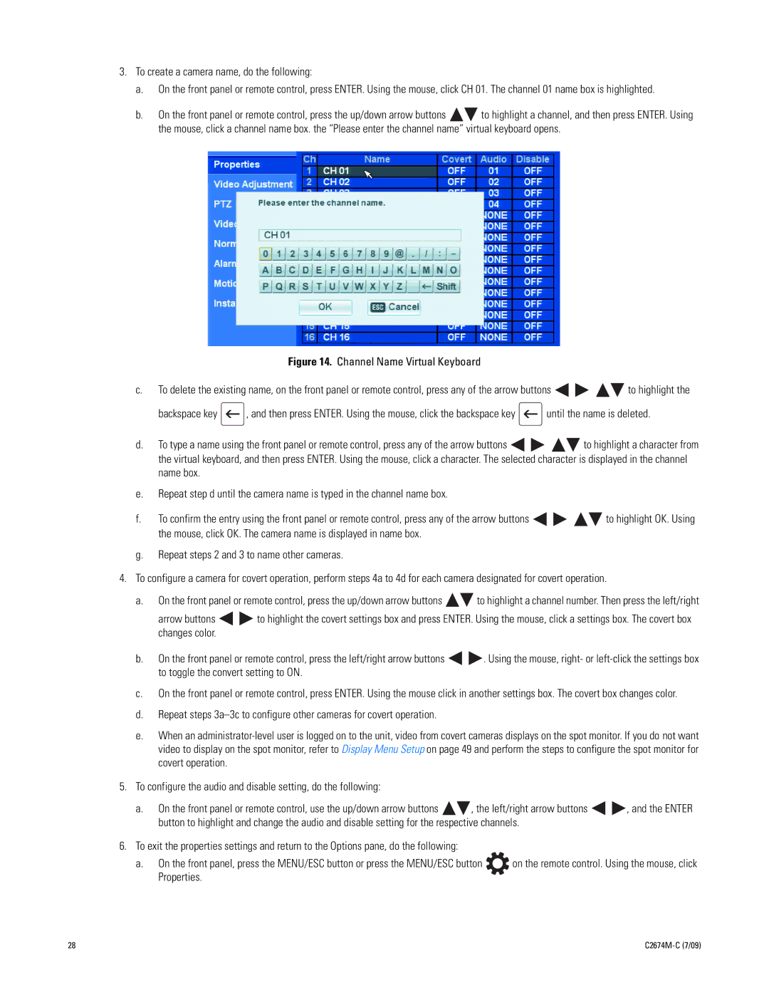 Pelco DX4600 manual To create a camera name, do the following, Properties 