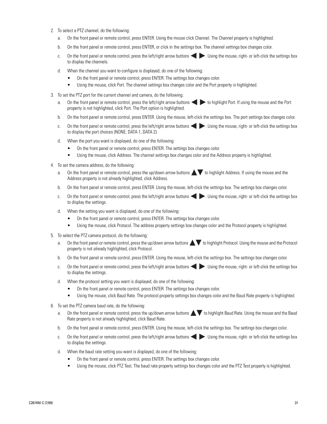 Pelco DX4600 manual To select a PTZ channel, do the following 