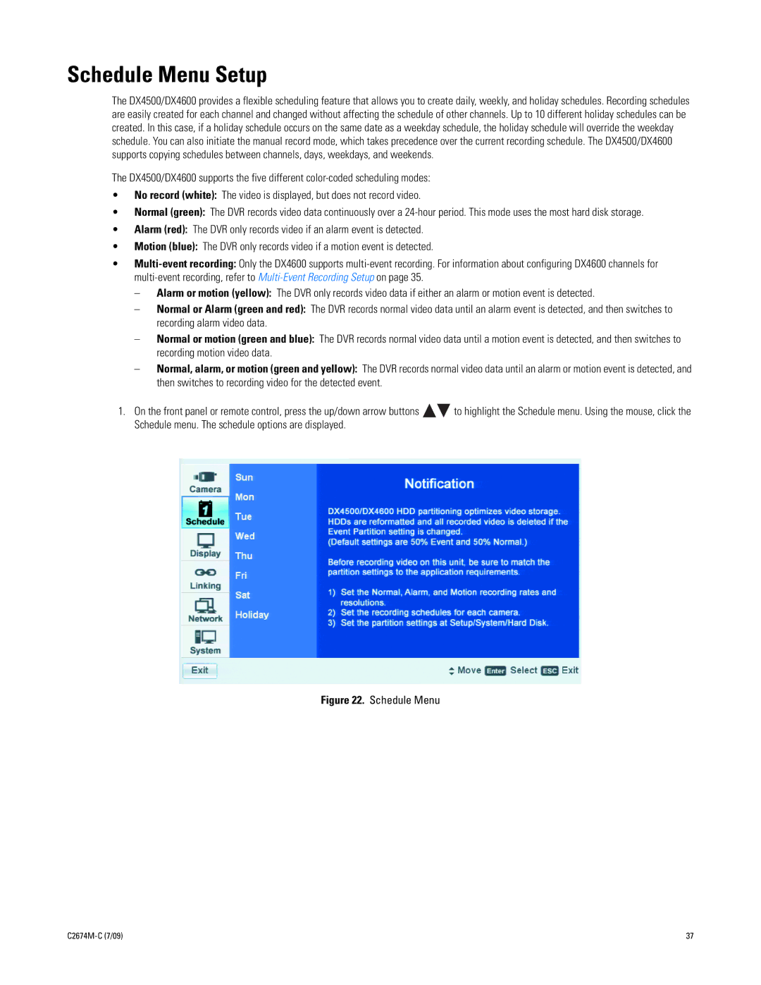 Pelco DX4600 manual Schedule Menu Setup 