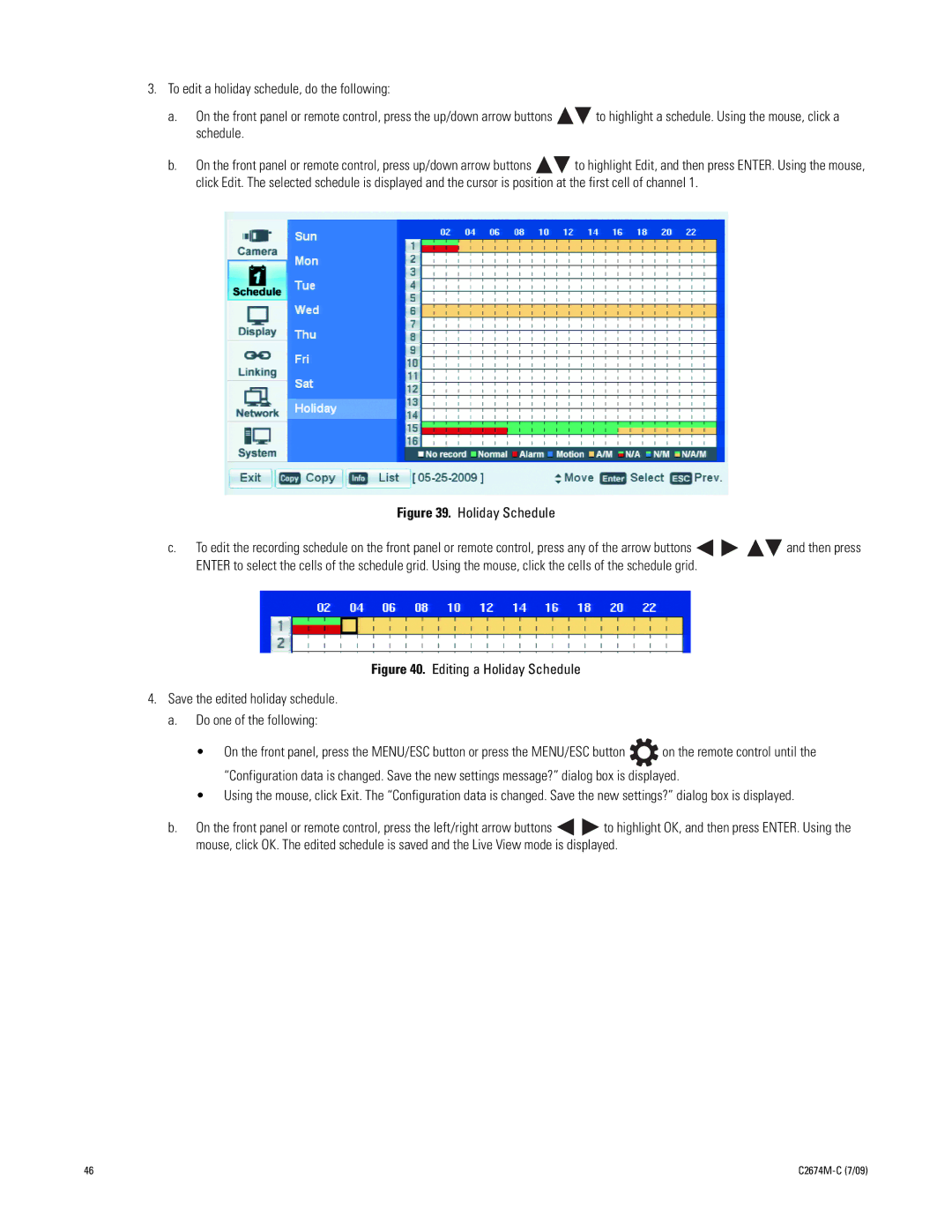 Pelco DX4600 manual Holiday Schedule 