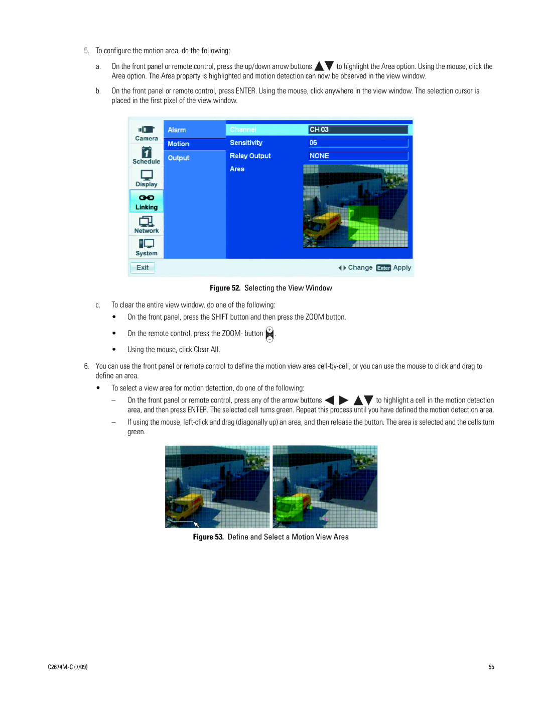 Pelco DX4600 manual To configure the motion area, do the following, Define and Select a Motion View Area 