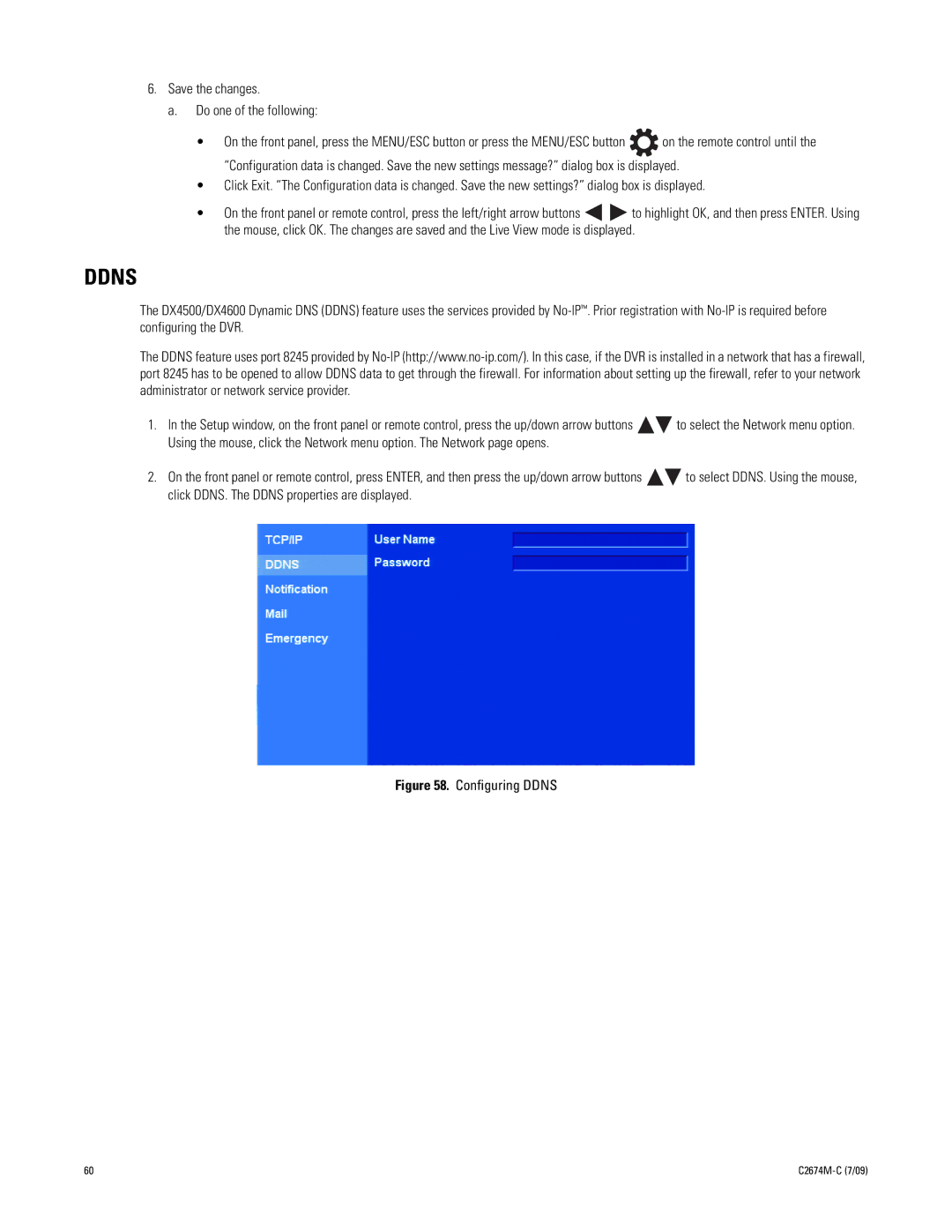 Pelco DX4600 manual Configuring Ddns 