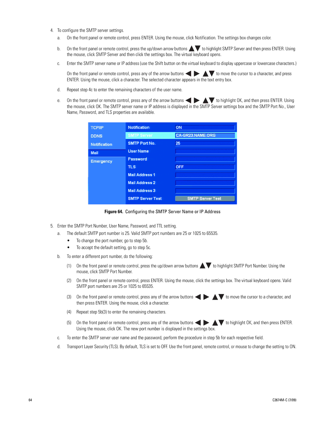 Pelco DX4600 manual To configure the Smtp server settings 