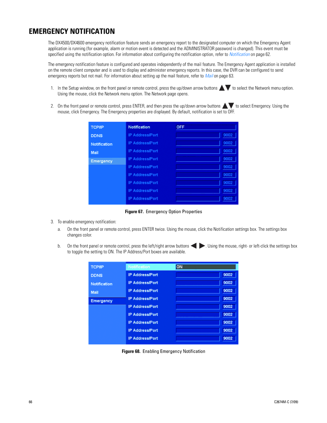 Pelco DX4600 manual Enabling Emergency Notification 