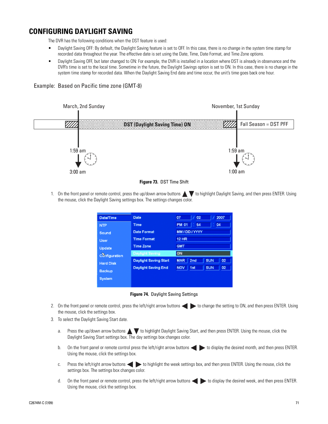 Pelco DX4600 manual Configuring Daylight Saving, DST Time Shift 