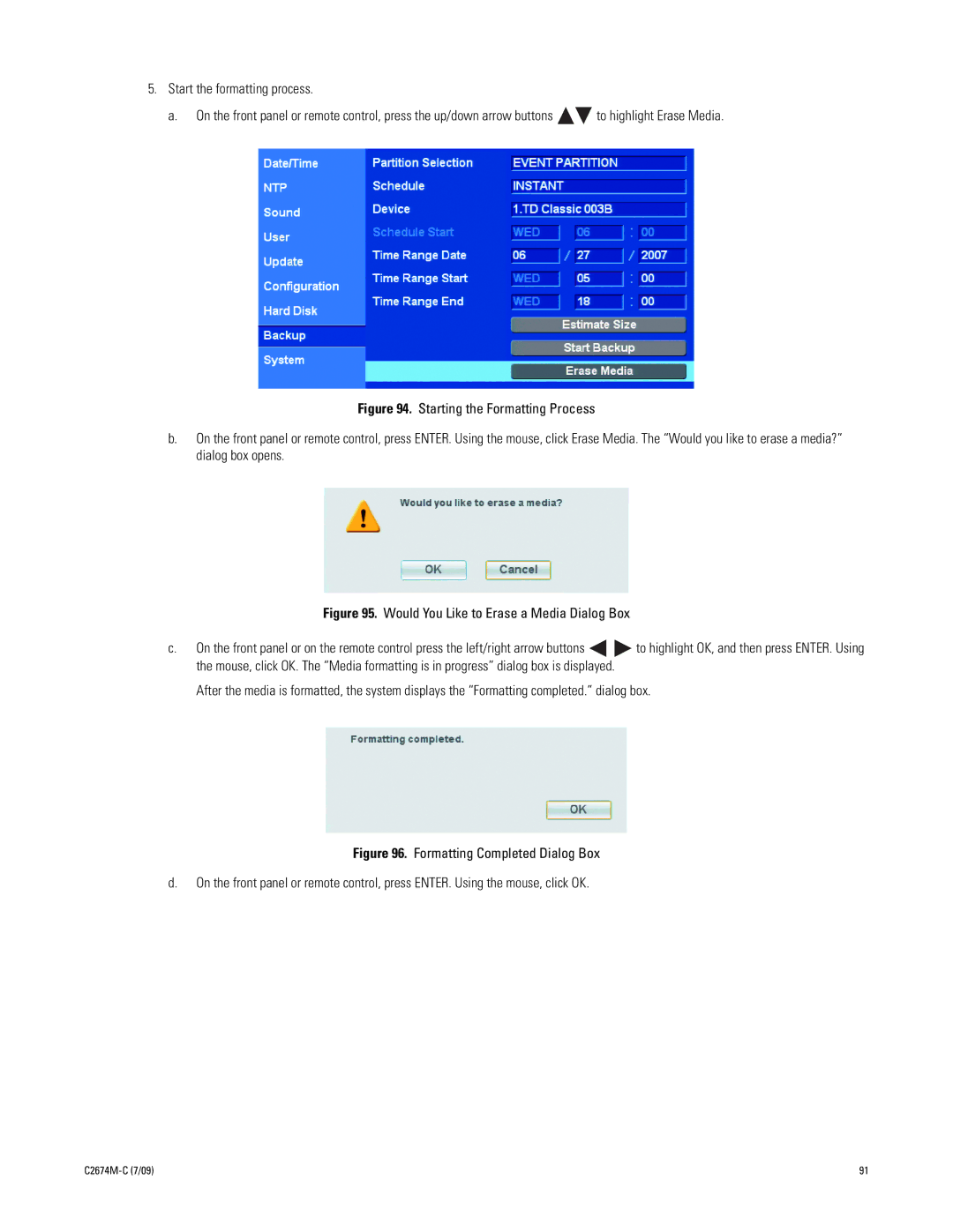 Pelco DX4600 manual Would You Like to Erase a Media Dialog Box 