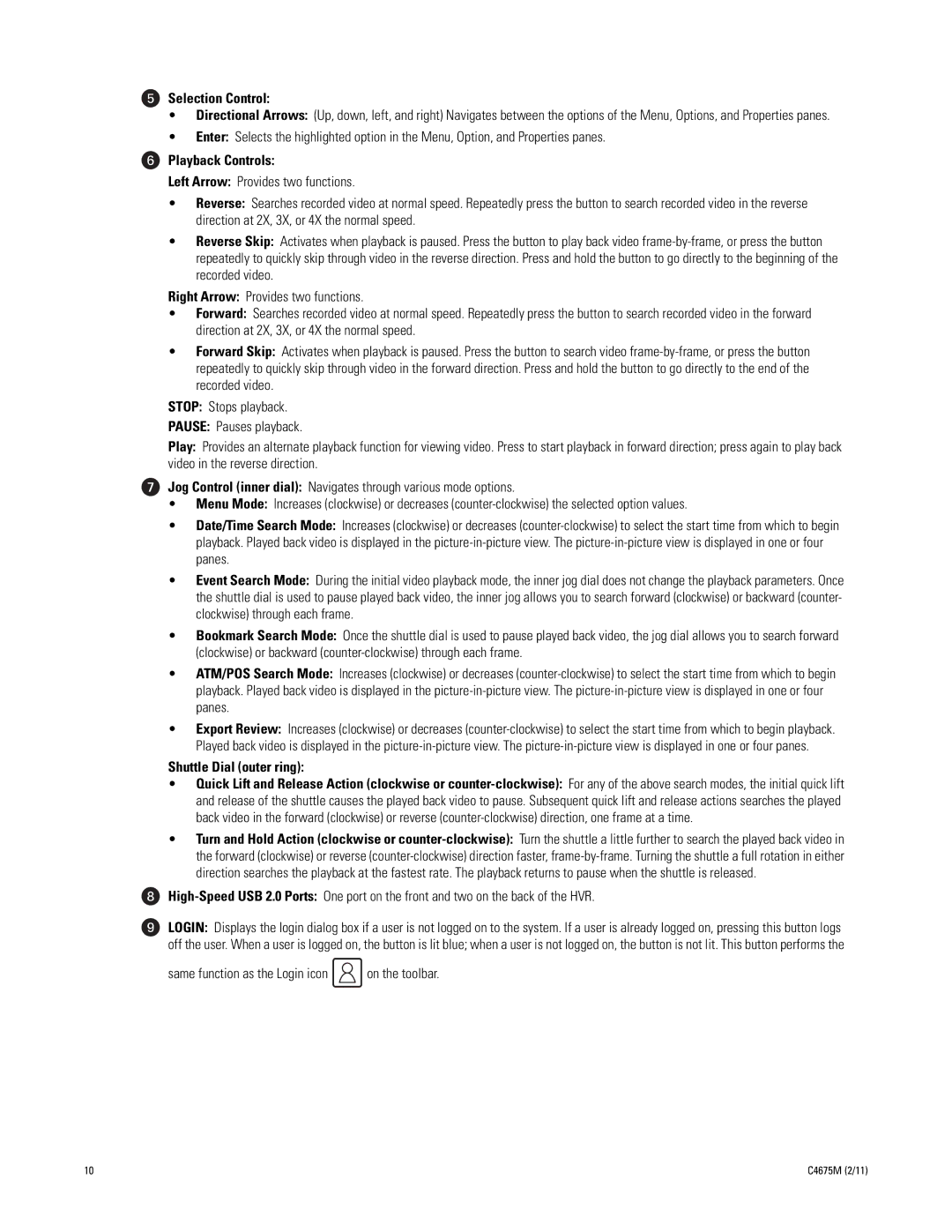 Pelco DX4700 manual Selection Control, Playback Controls, Shuttle Dial outer ring 
