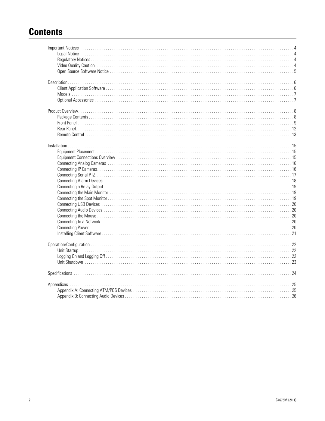 Pelco DX4700 manual Contents 