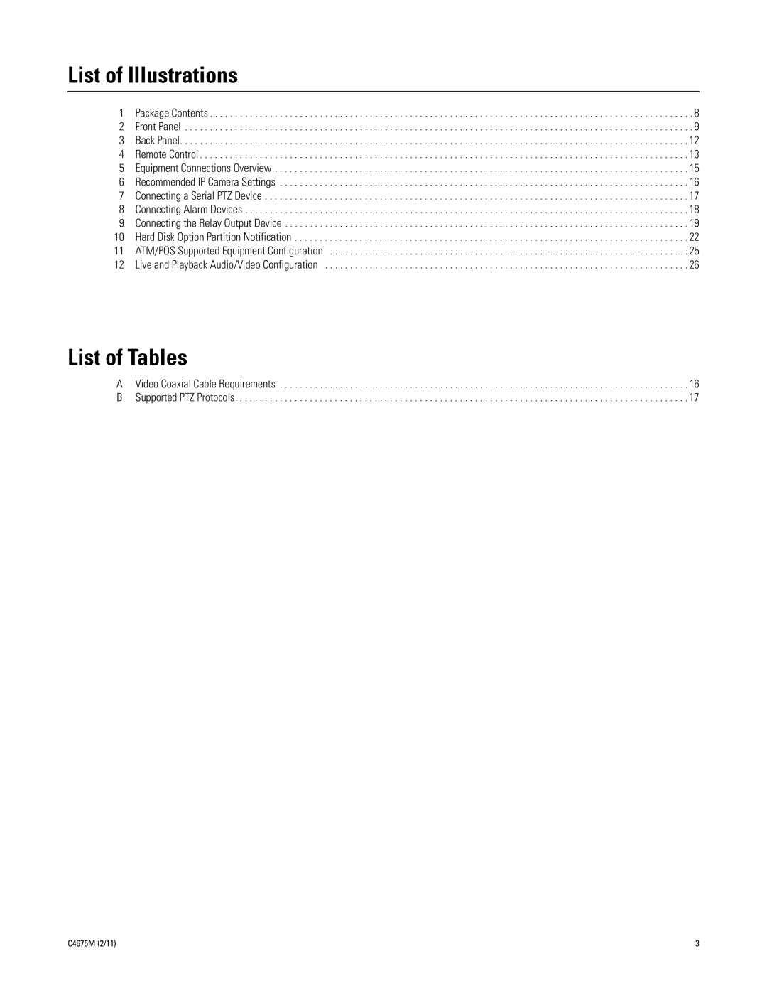 Pelco DX4700 manual List of Illustrations, List of Tables 