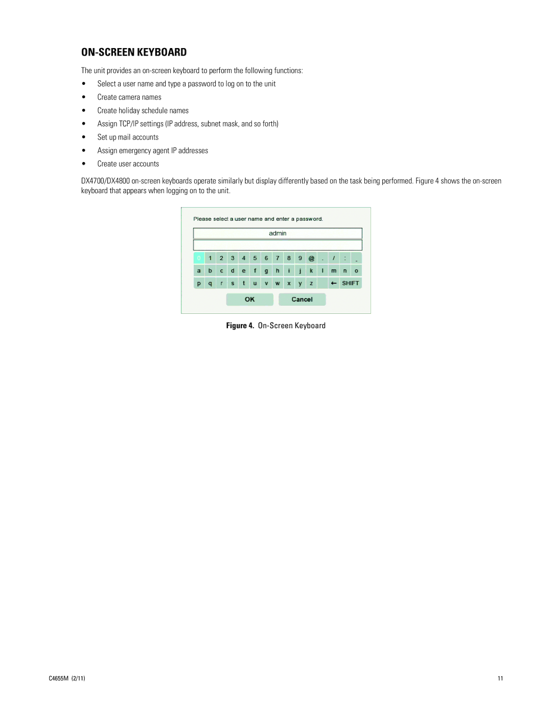 Pelco DX4700, DX4800 manual ON-SCREEN Keyboard, On-Screen Keyboard 