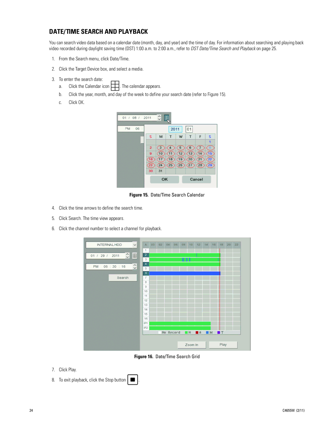 Pelco DX4800, DX4700 manual DATE/TIME Search and Playback 