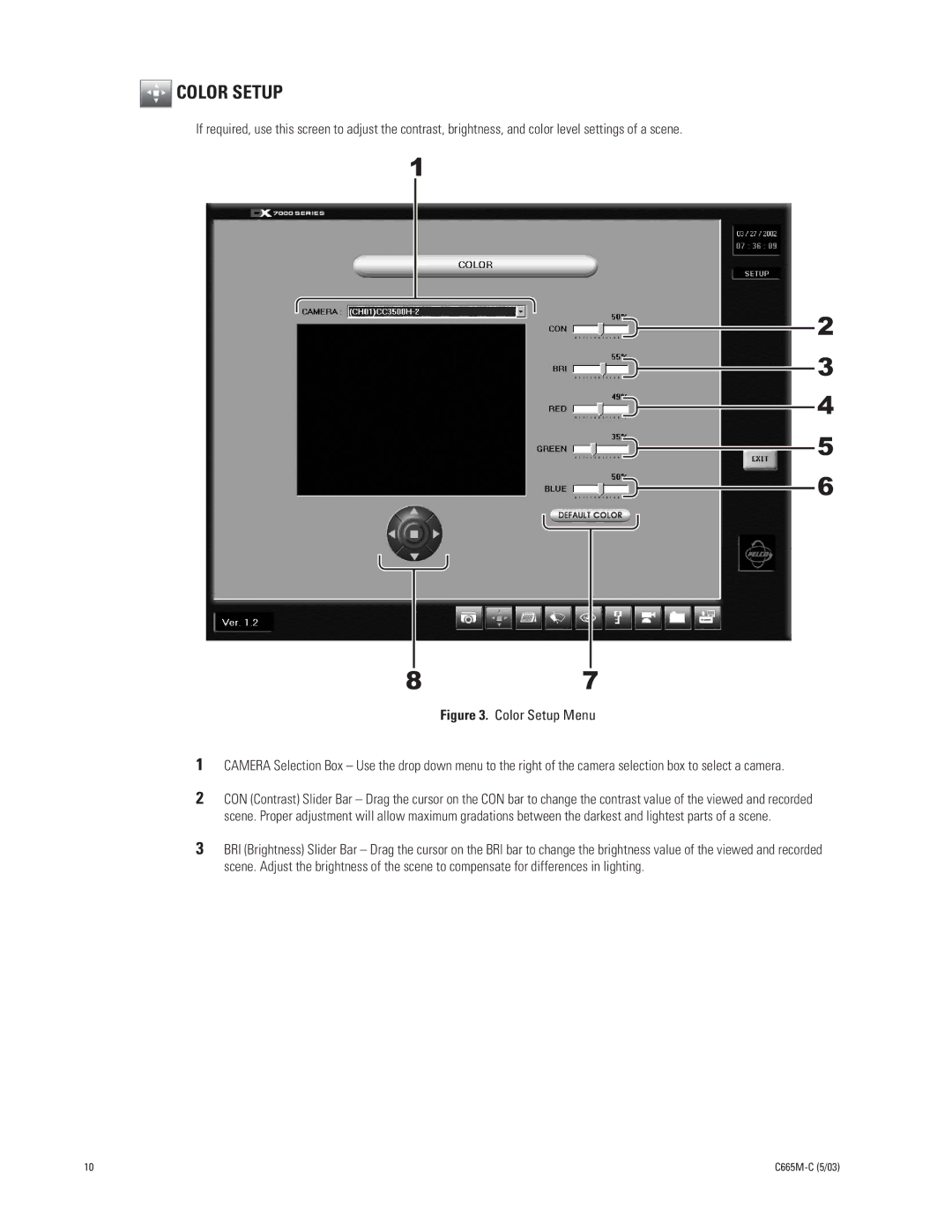 Pelco DX7000 manual Color Setup 