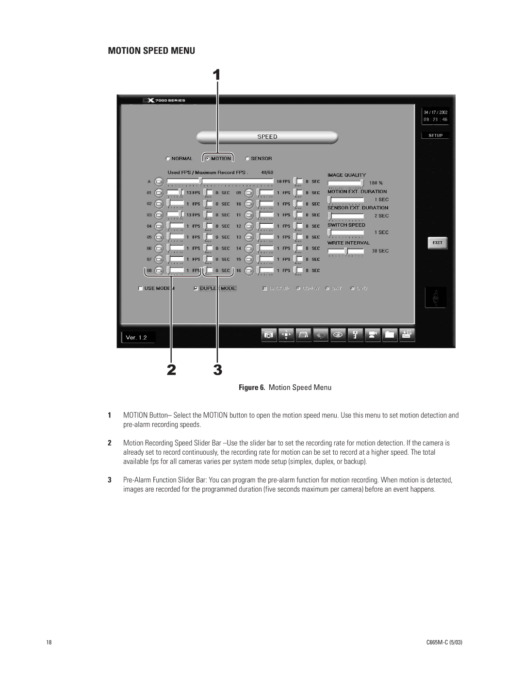 Pelco DX7000 manual Motion Speed Menu 