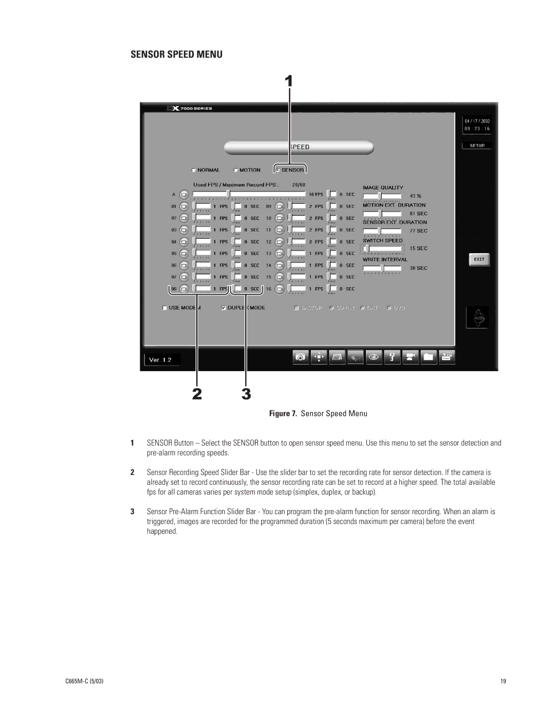 Pelco DX7000 manual Sensor Speed Menu 