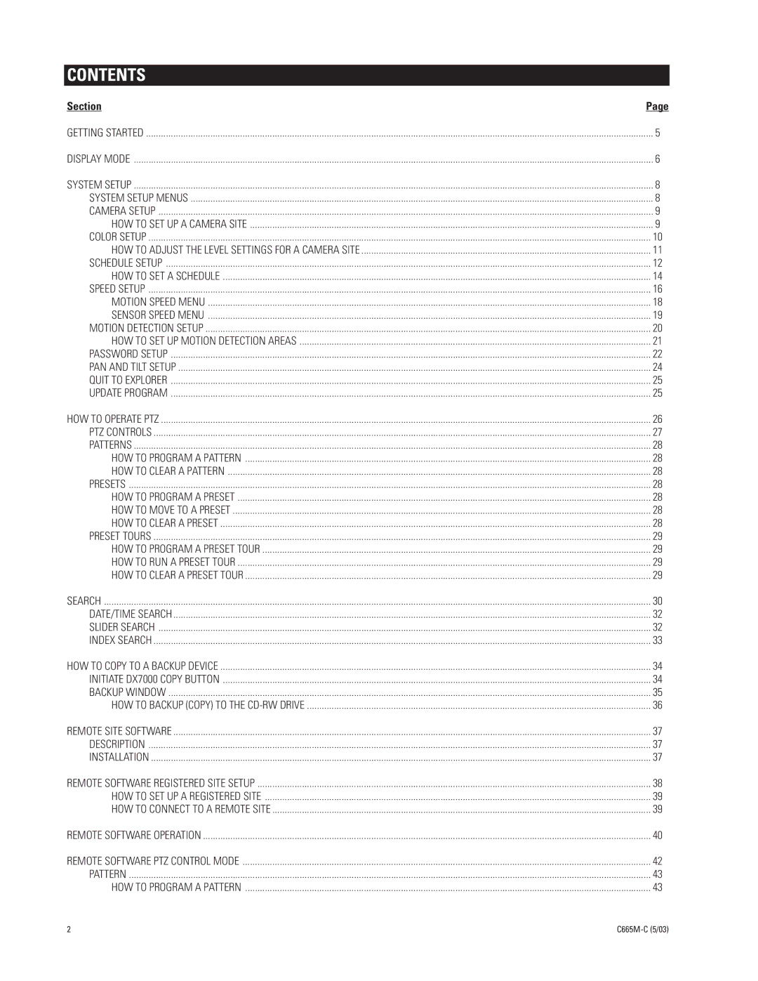 Pelco DX7000 manual Contents 