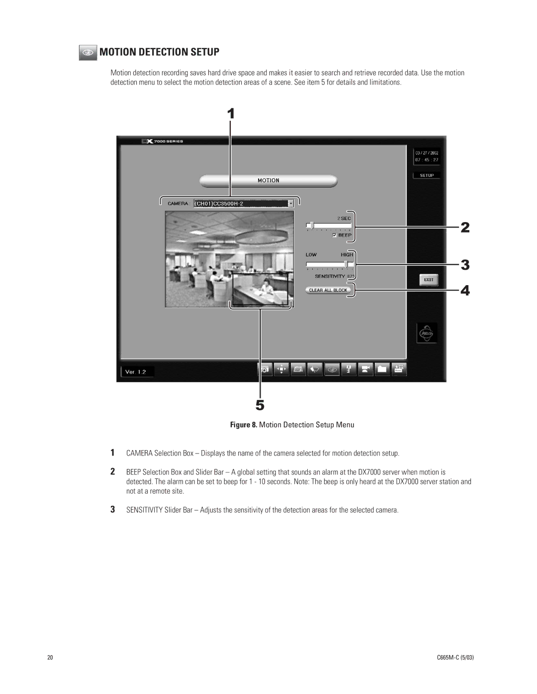 Pelco DX7000 manual Motion Detection Setup 