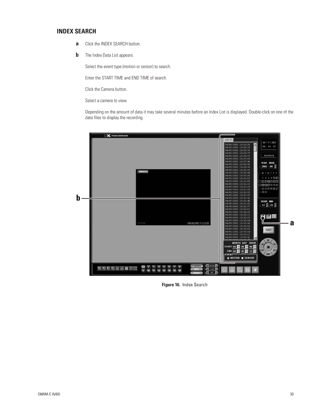 Pelco DX7000 manual Click the Index Search button Index Data List appears 