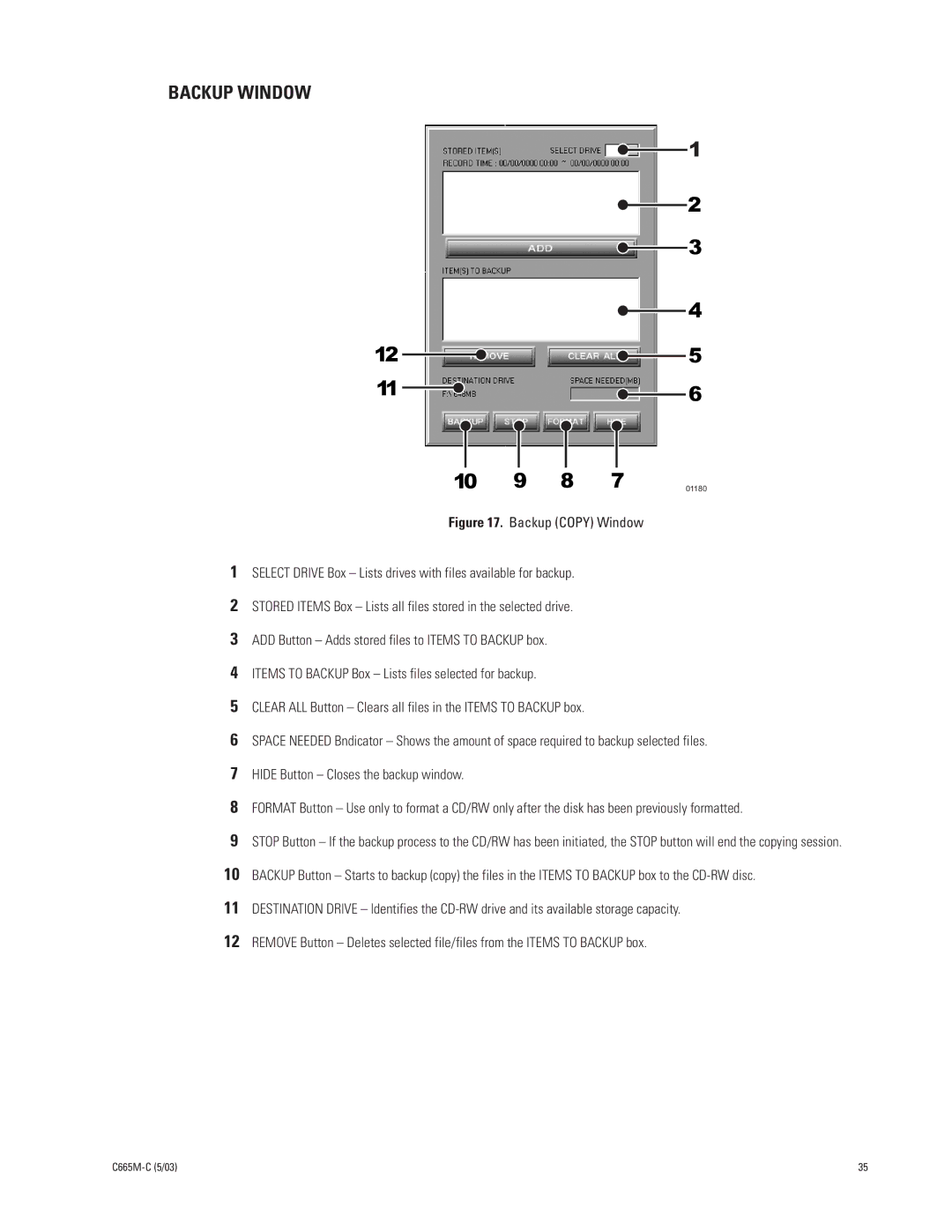 Pelco DX7000 manual Backup Window, Backup Copy Window 