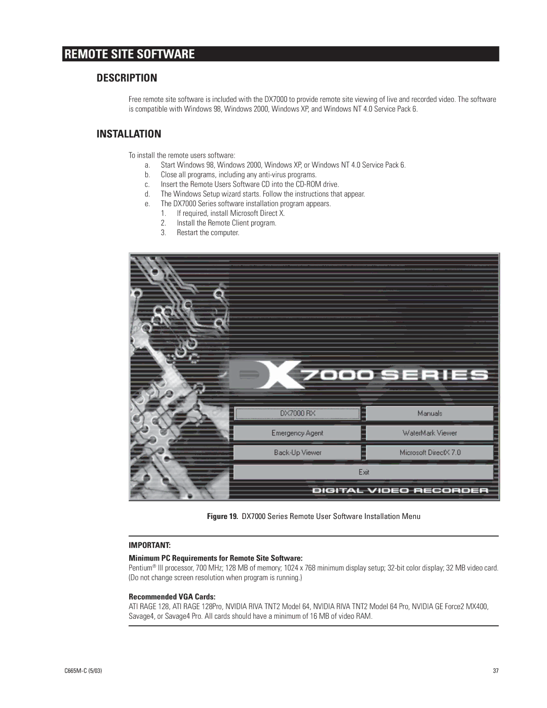 Pelco DX7000 manual Remote Site Software, Description, Installation 