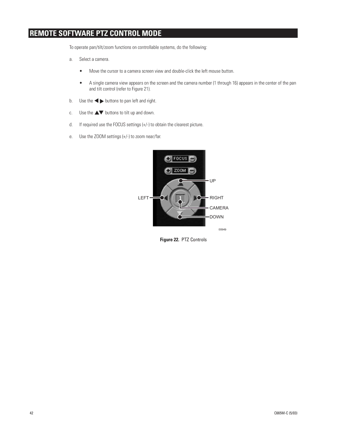 Pelco DX7000 manual Remote Software PTZ Control Mode, PTZ Controls 