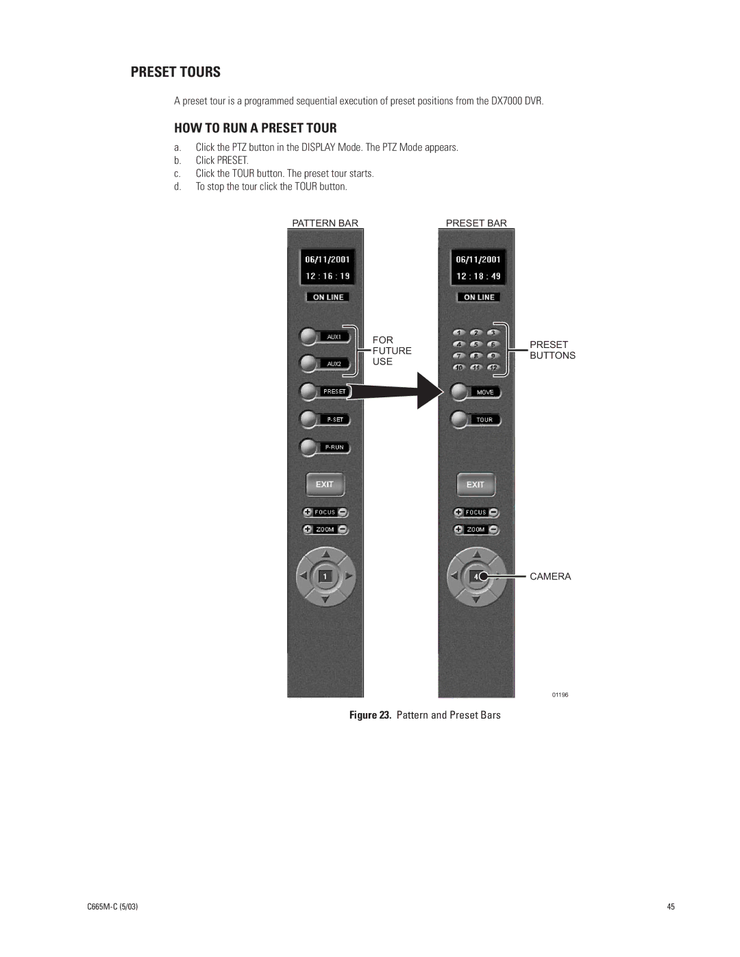 Pelco DX7000 manual Pattern and Preset Bars 