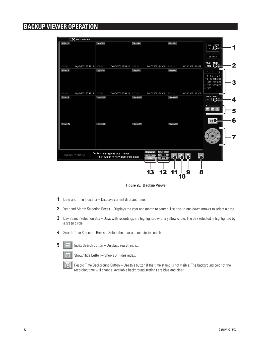 Pelco DX7000 manual Backup Viewer Operation, 13 12 11109 