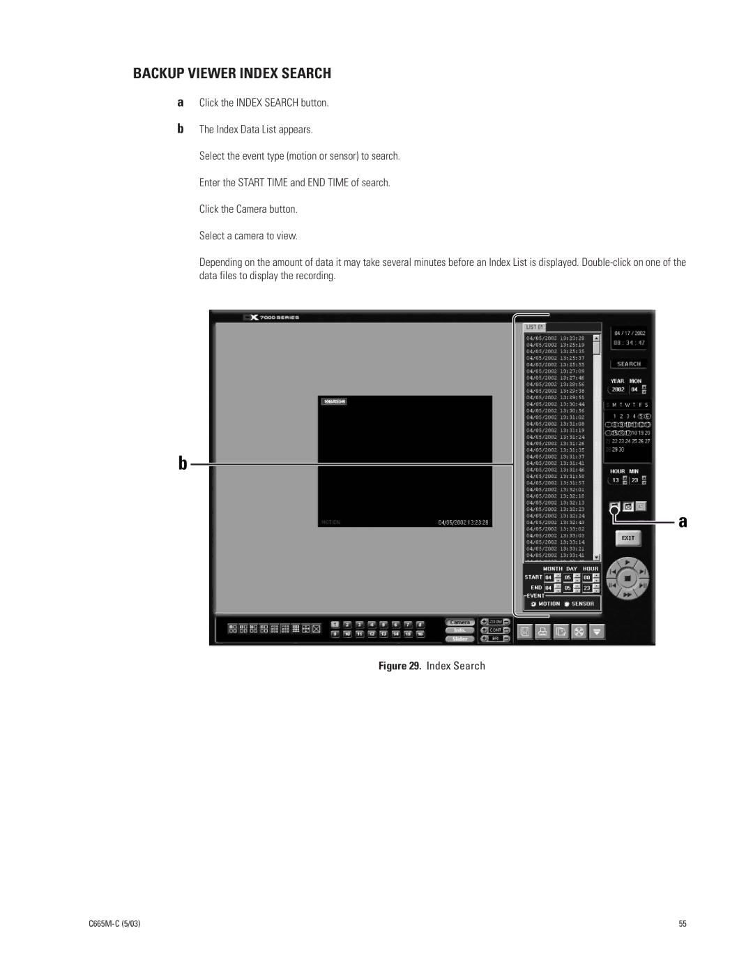 Pelco DX7000 manual Backup Viewer Index Search 