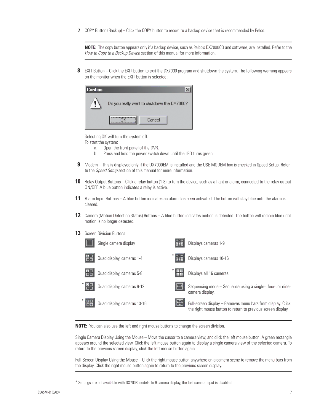 Pelco DX7000 manual Quad display, cameras Displays cameras 